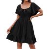 imageGRACE KARIN Womens 2025 Summer Dresses Tie Front Smocked Babydoll Short Ruffle Sleeve Mini Dress Boho Vacation Beach SundressBlack
