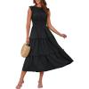 imageGRACE KARIN Womens Sleeveless Casual Summer Smocked Waist Tiered Maxi Patchwork Crochet Aline Flowy DressesBlack