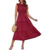 imageGRACE KARIN Womens Sleeveless Casual Summer Smocked Waist Tiered Maxi Patchwork Crochet Aline Flowy DressesDark Red