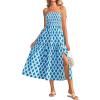 imageGRACE KARIN Womens Summer Strapless Dress Smocked Casual Beach Party Long Maxi Dresses with PocketsBlue