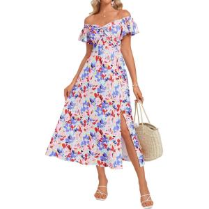 imageGRACE KARIN Women Summer Floral Dress Flutter Short Sleeve Casual Split Flowy Vacation Beach Midi Long DressesMultiple Floral