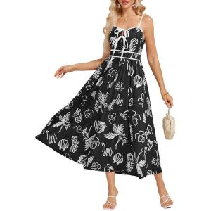imageGRACE KARIN Womens 2025 Summer Casual Floral Boho Dress Spaghetti Strap Flowy Beach Maxi DressesBlack