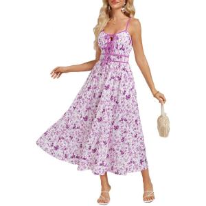 imageGRACE KARIN Womens 2025 Summer Casual Floral Boho Dress Spaghetti Strap Flowy Beach Maxi DressesPurple