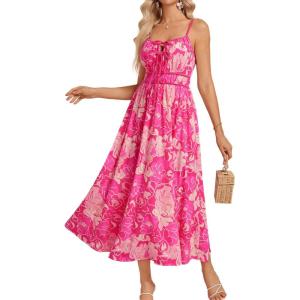 imageGRACE KARIN Womens 2025 Summer Casual Floral Boho Dress Spaghetti Strap Flowy Beach Maxi DressesRose Red