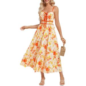 imageGRACE KARIN Womens 2025 Summer Casual Floral Boho Dress Spaghetti Strap Flowy Beach Maxi DressesYellow