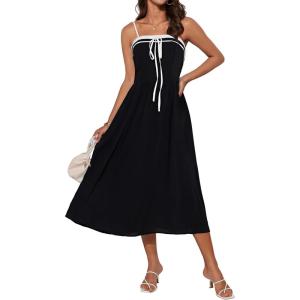 imageGRACE KARIN Womens 2025 Summer Spaghetti Strap Midi Dress Square Neck A Line Flowy Dress Tie Front Beach SundressBlack