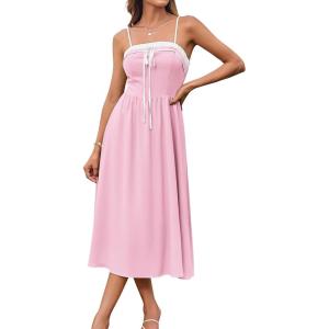 imageGRACE KARIN Womens 2025 Summer Spaghetti Strap Midi Dress Square Neck A Line Flowy Dress Tie Front Beach SundressPink