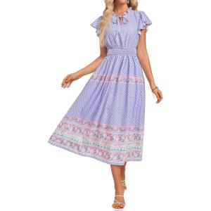 imageGRACE KARIN Womens Floral Boho Dress Hawaiian Dresse Short Sleeve V Neck Summer Beach Wedding Guest Swing Maxi SundressPurple Pink Flower