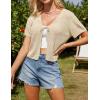 imageGRACE KARIN Womens 2025 Summer Cropped Cardigan Short Sleeve Tie Front Hollow Out Crochet Knit Shrug Sweater TopsApricot