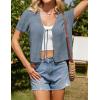imageGRACE KARIN Womens 2025 Summer Cropped Cardigan Short Sleeve Tie Front Hollow Out Crochet Knit Shrug Sweater TopsGray Blue