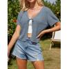 imageGRACE KARIN Womens 2025 Summer Cropped Cardigan Short Sleeve Tie Front Hollow Out Crochet Knit Shrug Sweater TopsGray Blue