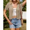 imageGRACE KARIN Womens 2025 Summer Cropped Cardigan Short Sleeve Tie Front Hollow Out Crochet Knit Shrug Sweater TopsKhaki