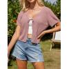 imageGRACE KARIN Womens 2025 Summer Cropped Cardigan Short Sleeve Tie Front Hollow Out Crochet Knit Shrug Sweater TopsPink
