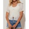 imageGRACE KARIN Womens 2025 Summer Cropped Cardigan Short Sleeve Tie Front Hollow Out Crochet Knit Shrug Sweater TopsWhite