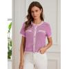 imageGRACE KARIN Womens 2025 Summer Striped Cardigan Sweaters Casual Short Sleeve Open Front Button Down Knit Sweater TopsStripe Rose Red