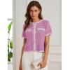imageGRACE KARIN Womens 2025 Summer Striped Cardigan Sweaters Casual Short Sleeve Open Front Button Down Knit Sweater TopsStripe Rose Red