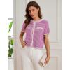 imageGRACE KARIN Womens 2025 Summer Striped Cardigan Sweaters Casual Short Sleeve Open Front Button Down Knit Sweater TopsStripe Rose Red