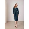 imageGRACE KARIN Womens Bodycon Dress Long Sleeve Hollow Neckline Midi Wear to Work Dress Peacock BlueL
