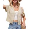 imageGRACE KARIN Womens 2025 Summer Cropped Cardigan Short Sleeve Tie Front Hollow Out Crochet Knit Shrug Sweater TopsApricot