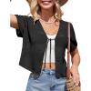 imageGRACE KARIN Womens 2025 Summer Cropped Cardigan Short Sleeve Tie Front Hollow Out Crochet Knit Shrug Sweater TopsBlack