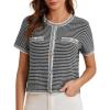 imageGRACE KARIN Womens 2025 Summer Striped Cardigan Sweaters Casual Short Sleeve Open Front Button Down Knit Sweater TopsStripe Black