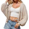 imageGRACE KARIN Womens Lightweight Cardigan Open Front Long Sleeve Hollow Out Sweater Loose Boho Beach Crochet Cover UpApricot