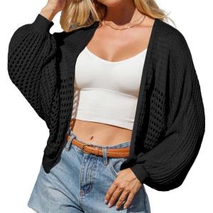 imageGRACE KARIN Womens Lightweight Cardigan Open Front Long Sleeve Hollow Out Sweater Loose Boho Beach Crochet Cover UpBlack