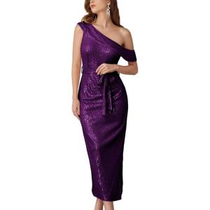 imageGRACE KARIN Womens Sequin Dress Sparkly One Shoulder Cocktail Dresses Formal Wedding Maxi Dress Elegant Evening GownPurple
