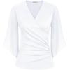 imageGRACE KARIN Women Elegant Wrap Blouses for Fashion 2023 V Neck 34 Sleeve Sleeve Slim Fit Pleated Top White S