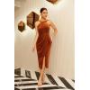 imageGRACE KARIN Womens Halterneck Sleeveless Ruched Bodycon Slit Velvet Wrap Party Cocktail Midi Dress Rust Brown Small