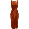 imageGRACE KARIN Womens Halterneck Sleeveless Ruched Bodycon Slit Velvet Wrap Party Cocktail Midi Dress Rust Brown Small