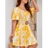 imageGRACE KARIN Womens Dresses Summer 2025 Floral Pleated Short Sleeve V Neck Casual Party Beach Wedding Guest A Line Flare DressYellow