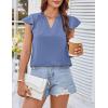 imageGRACE KARIN Womens 2025 Short Sleeve Summer Tops Casual Ruffle V Neck Dressy Ruched Trendy Blouse ShirtsGrey Blue