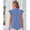 imageGRACE KARIN Womens 2025 Short Sleeve Summer Tops Casual Ruffle V Neck Dressy Ruched Trendy Blouse ShirtsGrey Blue