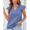 imageGRACE KARIN Womens 2025 Short Sleeve Summer Tops Casual Ruffle V Neck Dressy Ruched Trendy Blouse ShirtsGrey Blue