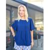 imageGRACE KARIN Womens 2025 Summer Babydoll Tops Casual Crewneck Ruffle Sleeve Shirts Loose Fit Pleated Blouse OutfitsNavy Blue