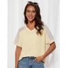 imageGRACE KARIN Womens Casual V Neck Short Sleeve Tops 2025 Summer Hollow Out Lightweight Loose Tunic Tees BlousesApricot