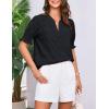 imageGRACE KARIN Womens Summer Tops Puff Short Sleeve V Neck Blouses Hollow Out Lace Embroidered Blouses ShirtsBlack