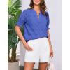 imageGRACE KARIN Womens Summer Tops Puff Short Sleeve V Neck Blouses Hollow Out Lace Embroidered Blouses ShirtsGray Blue