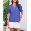 imageGRACE KARIN Womens Summer Tops Puff Short Sleeve V Neck Blouses Hollow Out Lace Embroidered Blouses ShirtsGray Blue