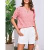 imageGRACE KARIN Womens Summer Tops Puff Short Sleeve V Neck Blouses Hollow Out Lace Embroidered Blouses ShirtsPink