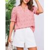 imageGRACE KARIN Womens Summer Tops Puff Short Sleeve V Neck Blouses Hollow Out Lace Embroidered Blouses ShirtsPink
