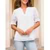 imageGRACE KARIN Womens Summer Tops Puff Short Sleeve V Neck Blouses Hollow Out Lace Embroidered Blouses ShirtsWhite