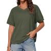 imageGRACE KARIN Womens Casual V Neck Short Sleeve Tops 2025 Summer Hollow Out Lightweight Loose Tunic Tees BlousesGreen