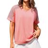 imageGRACE KARIN Womens Casual V Neck Short Sleeve Tops 2025 Summer Hollow Out Lightweight Loose Tunic Tees BlousesPink
