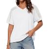 imageGRACE KARIN Womens Casual V Neck Short Sleeve Tops 2025 Summer Hollow Out Lightweight Loose Tunic Tees BlousesWhite