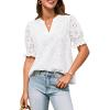 imageGRACE KARIN Womens Summer Tops Puff Short Sleeve V Neck Blouses Hollow Out Lace Embroidered Blouses ShirtsWhite