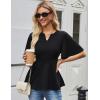 imageGRACE KARIN 2025 Womens Elegant V Neck Peplum Tops Short Bell Sleeve Chiffon Shirts Tops BlouseBlack