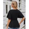 imageGRACE KARIN 2025 Womens Elegant V Neck Peplum Tops Short Bell Sleeve Chiffon Shirts Tops BlouseBlack