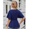 imageGRACE KARIN 2025 Womens Elegant V Neck Peplum Tops Short Bell Sleeve Chiffon Shirts Tops BlouseBlue